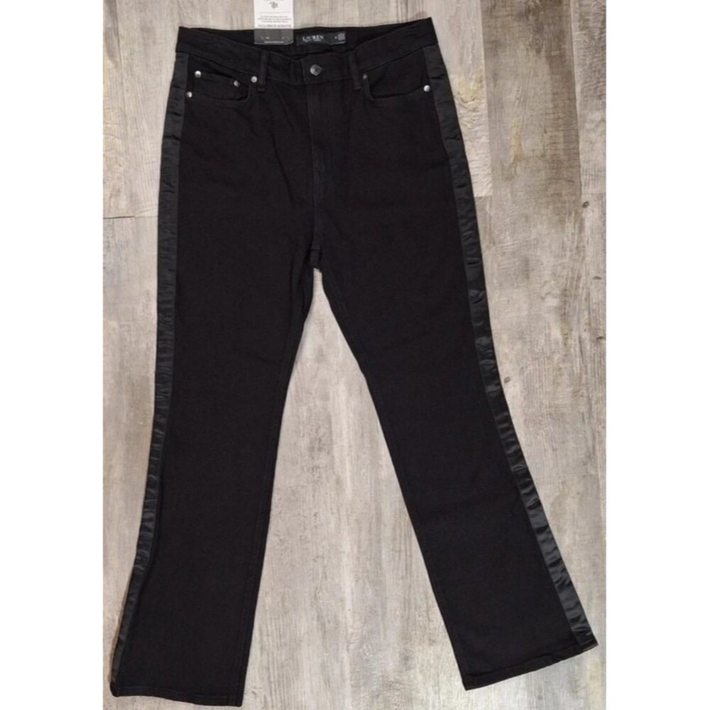 NWT Lauren Ralph Lauren Black Bootcut Jeans Womens 12 High Rise Stretch 34x31